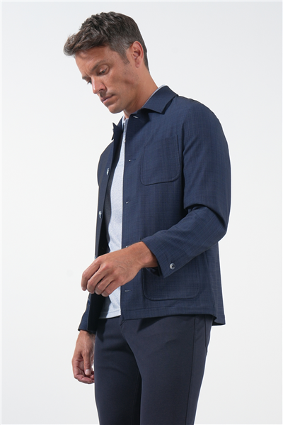 Lacivert Berberi Yaka Slim Fit Esnek Mont 1007260154