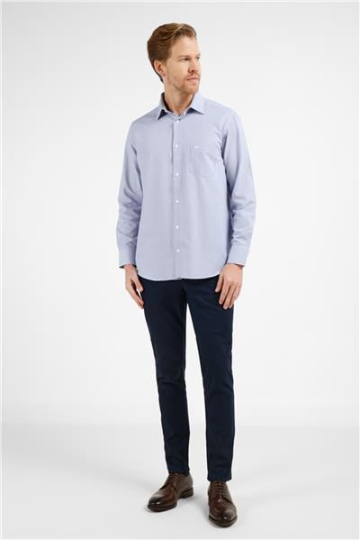 Lacivert-Beyaz Çizgili Desen Sert Yaka Uzun Kol Cepli Comfort Fit Pamuklu Gömlek 1004255280