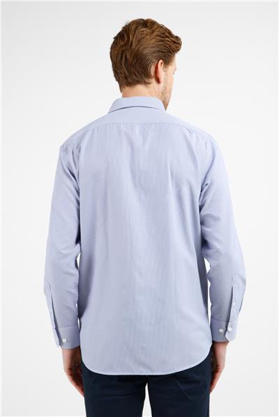 Lacivert-Beyaz Çizgili Desen Sert Yaka Uzun Kol Cepli Comfort Fit Pamuklu Gömlek 1004255280
