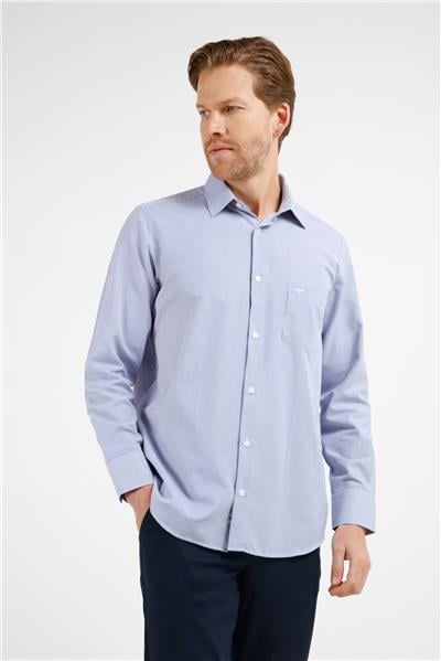 Lacivert-Beyaz Çizgili Desen Sert Yaka Uzun Kol Cepli Comfort Fit Pamuklu Gömlek 1004255280