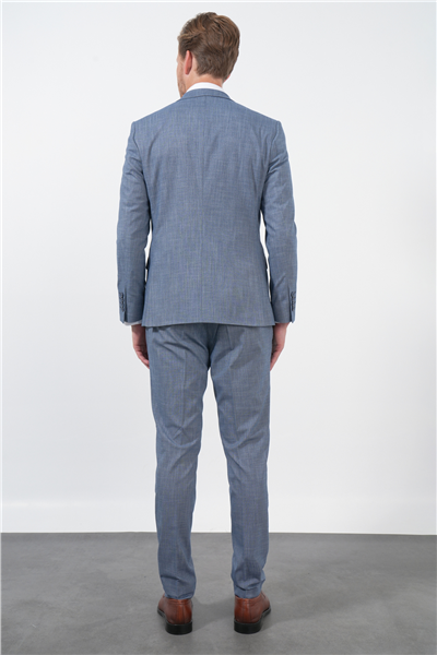 Lacivert-Beyaz Mono Yaka 6 Drop Slim Fit Tam Astar Esnek Takım Elbise 1001260172