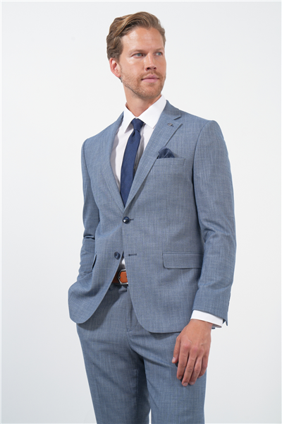 Lacivert-Beyaz Mono Yaka 6 Drop Slim Fit Tam Astar Esnek Takım Elbise 1001260172