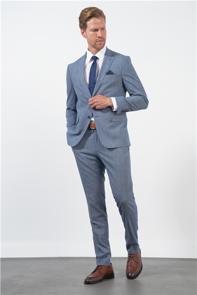 Lacivert-Beyaz Mono Yaka 6 Drop Slim Fit Tam Astar Esnek Takım Elbise 1001260172