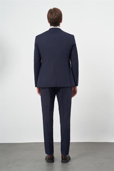 Lacivert Mono Yaka Yelekli 6 Drop Slim Fit Dar Kesim Basic Takim Elbise 1001245386