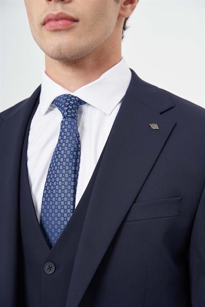 Lacivert Mono Yaka Yelekli 6 Drop Slim Fit Dar Kesim Basic Takim Elbise 1001245386