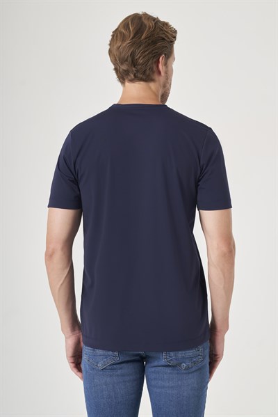 Lacivert Bisiklet Yaka Kısa Kol Örme Slim Fit Esnek Basic Tişört 1011260184