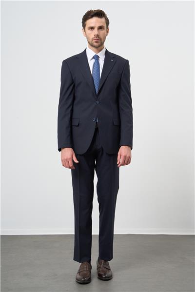 Lacivert Çizgili Mono Yaka Astarlı 6 Drop Slim Fit Dar Kesim Takım Elbise 1001245102