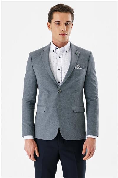 Lacivert Mono Yaka Çift Yırtmaç Likralı 6 Drop Slim Fit Klasik Ceket 1002240151