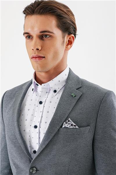Lacivert Mono Yaka Çift Yırtmaç Likralı 6 Drop Slim Fit Klasik Ceket 1002240151