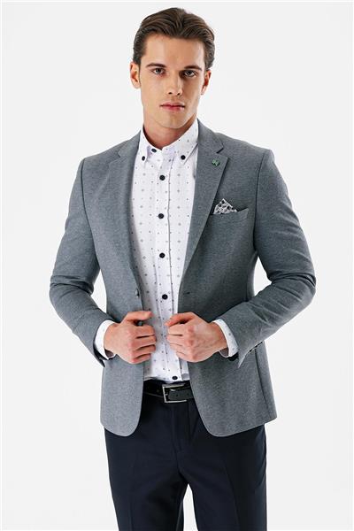 Lacivert Mono Yaka Çift Yırtmaç Likralı 6 Drop Slim Fit Klasik Ceket 1002240151