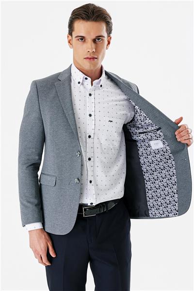 Lacivert Mono Yaka Çift Yırtmaç Likralı 6 Drop Slim Fit Klasik Ceket 1002240151
