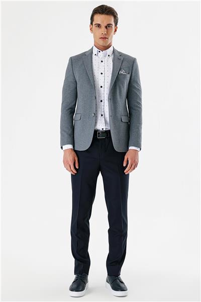 Lacivert Mono Yaka Çift Yırtmaç Likralı 6 Drop Slim Fit Klasik Ceket 1002240151