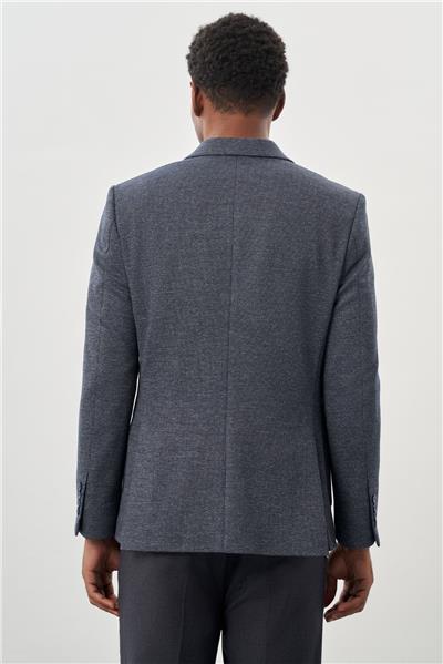 Lacivert Desenli Örme Mono Yaka Astarsız Esnek 6 Drop Slim Fit Casual Ceket 1002245161