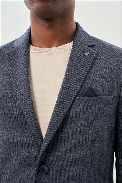 Lacivert Desenli Örme Mono Yaka Astarsız Esnek 6 Drop Slim Fit Casual Ceket 1002245161