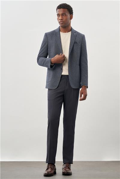 Lacivert Desenli Örme Mono Yaka Astarsız Esnek 6 Drop Slim Fit Casual Ceket 1002245161