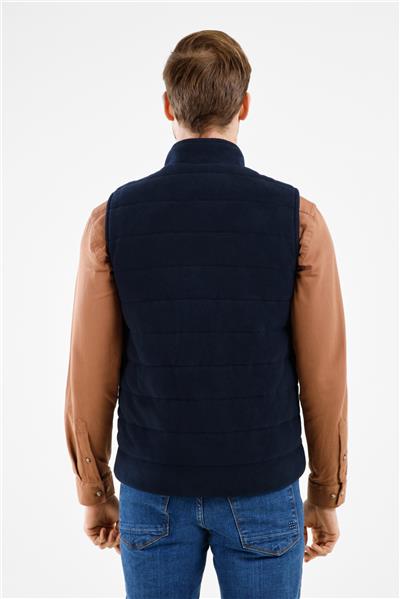 Lacivert Dik Yaka Fermuarlı Casual Slim Fit Kapitone Yelek 1009255103