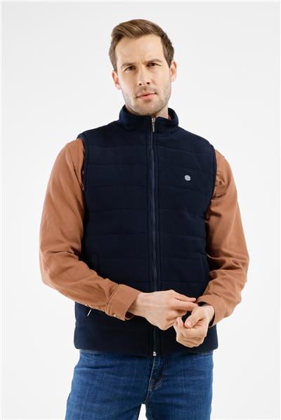 Lacivert Dik Yaka Fermuarlı Casual Slim Fit Kapitone Yelek 1009255103