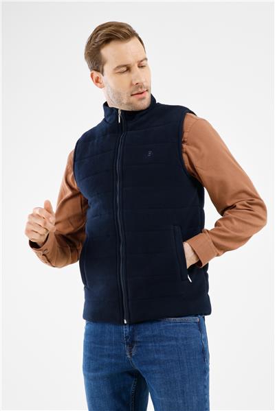 Lacivert Dik Yaka Fermuarlı Casual Slim Fit Kapitone Yelek 1009255103