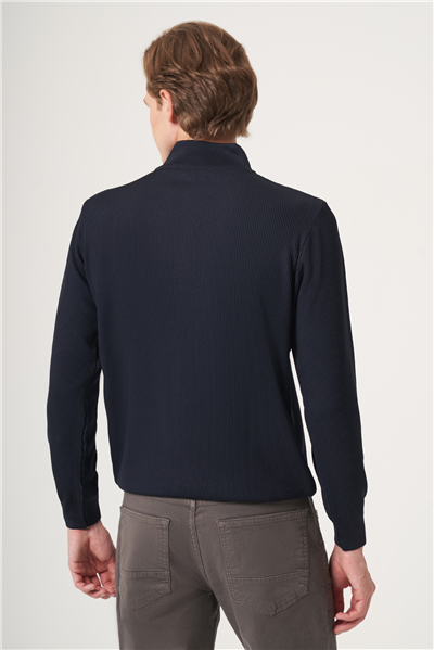 Lacivert Dik Yaka Uzun Kol Örme Comfort Fit Pamuklu Kazak 1012265158