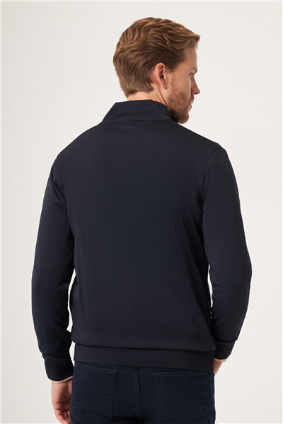 Lacivert Dik Yaka Uzun Kol Örme Comfort Fit Pamuklu Hırka Kazak 1012265157