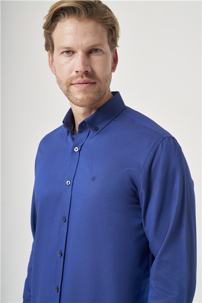 Lacivert Düğmeli Yaka Oxford Slim Fit Pamuklu Gömlek 1004265124