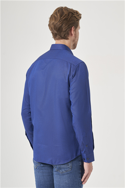 Lacivert Düğmeli Yaka Oxford Slim Fit Pamuklu Gömlek 1004265124