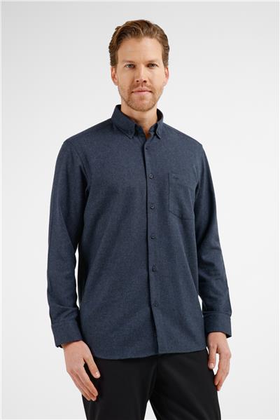 Lacivert Düğmeli Yaka Uzun Kol Cepli Comfort Fit Pamuklu Gömlek 1004255234