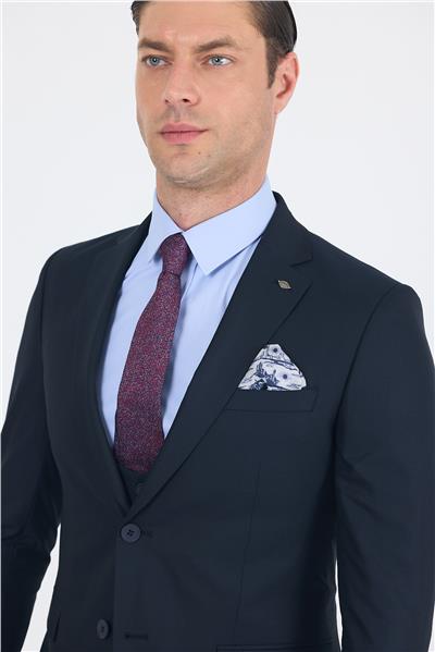 Lacivert Düz Bez Ayağı Mono Yaka 2 Düğme 6 Drop Slim Fit Basic Takım Elbise 1001250186_206