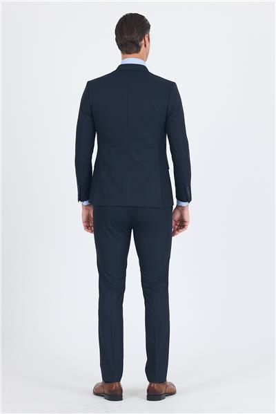 Lacivert Düz Bez Ayağı Mono Yaka 2 Düğme 6 Drop Slim Fit Basic Takım Elbise 1001250186_206
