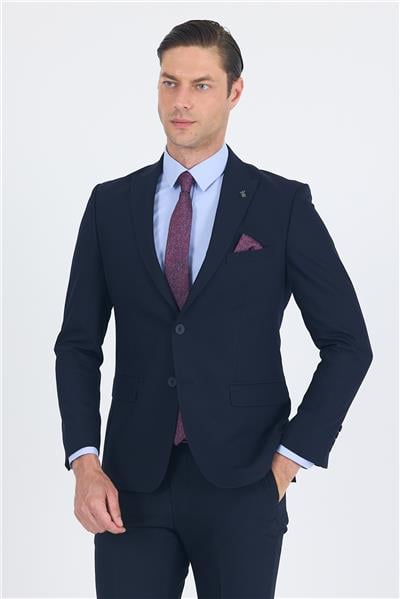 Lacivert Kırlangıç Yaka 6 Drop Slim Fit Tam Astar Esnek Takım Elbise 1001250011