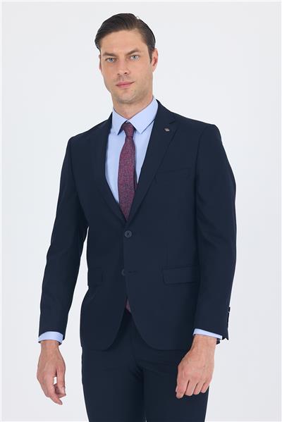 Lacivert Düz Gabardin Mono Yaka 2 Düğme 6 Drop Comfort Fit Basic Takım Elbise 1001250010_206