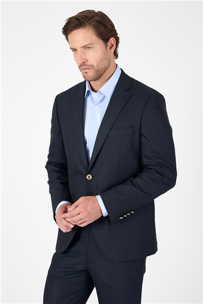 Lacivert Düz Gabardin Mono Yaka 2 Düğme 6 Drop Comfort Fit Basic Ceket 1002250006