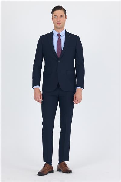 Lacivert Düz Gabardin Mono Yaka 2 Düğme 6 Drop Comfort Fit Basic Takım Elbise 1001250010_206