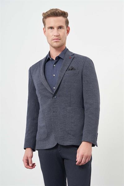 Lacivert Örme Mono Yaka 6 Drop Slim Fit Ceket 1002245152
