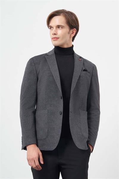 Lacivert Örme Mono Yaka 6 Drop Slim Fit Ceket 1002245152