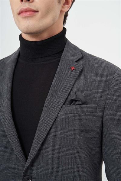 Lacivert Örme Mono Yaka 6 Drop Slim Fit Ceket 1002245152