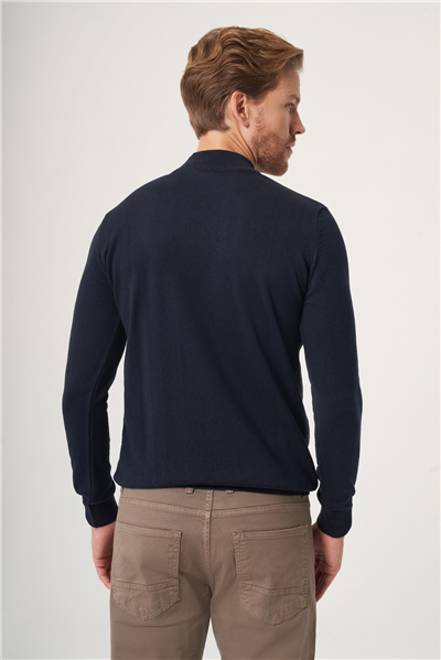 Lacivert-Füme Balıkçı Yaka Uzun Kol Örme Comfort Fit Pamuklu Kazak 1012265155
