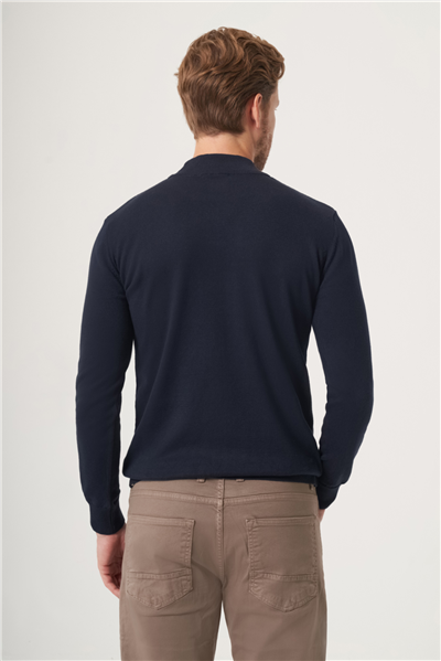 Lacivert-Füme Balıkçı Yaka Uzun Kol Örme Comfort Fit Pamuklu Kazak 1012265154