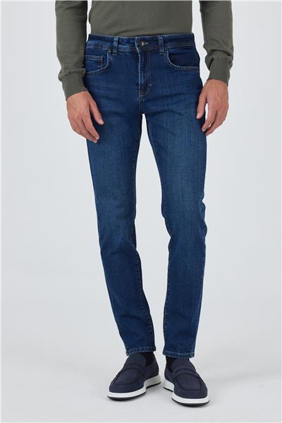 Lacivert Gabardin 5 Cep Düz Paça Casual Slim Fit Pamuklu Denim Pantolon 1023250150