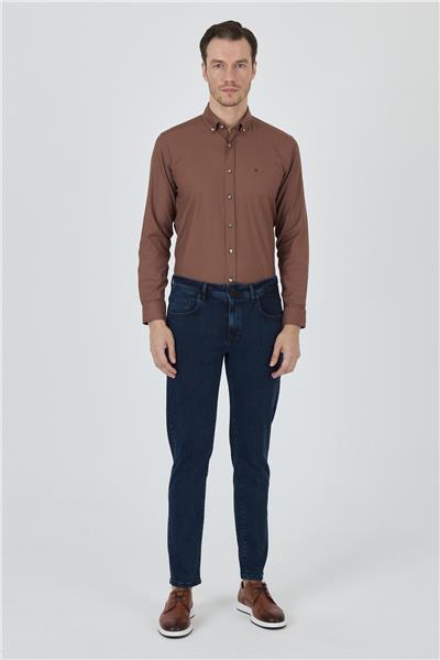 Lacivert Gabardin 5 Cep Düz Paça Casual Slim Fit Pamuklu Denim Pantolon 1023250151