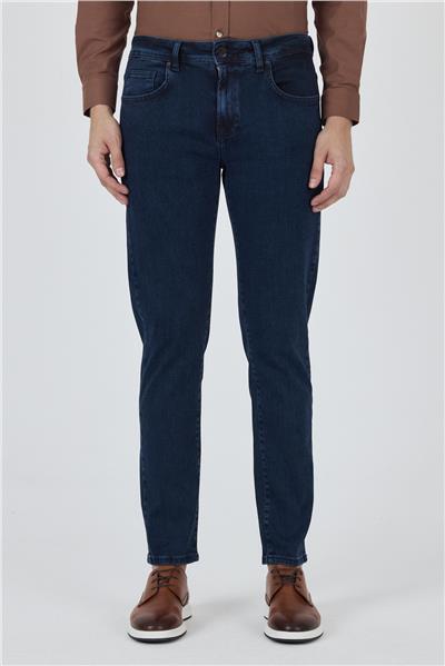 Lacivert Gabardin 5 Cep Düz Paça Casual Slim Fit Pamuklu Denim Pantolon 1023250151