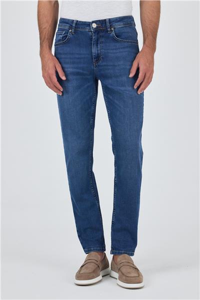 Lacivert Gabardin 5 Cep Düz Paça Casual Slim Fit Pamuklu Denim Pantolon 1023250156