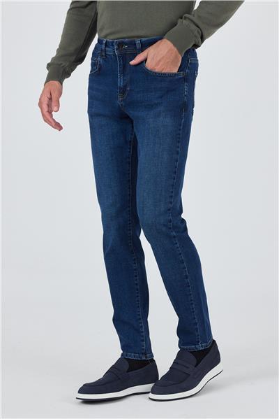 Lacivert Gabardin 5 Cep Düz Paça Casual Slim Fit Pamuklu Denim Pantolon 1023250150