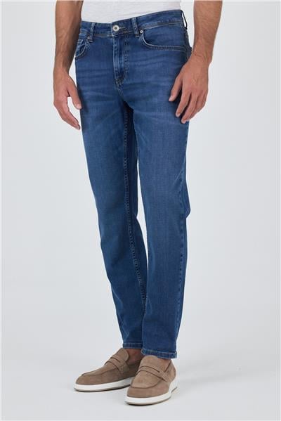 Lacivert Gabardin 5 Cep Düz Paça Casual Slim Fit Pamuklu Denim Pantolon 1023250156