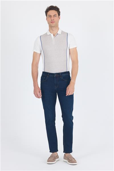 Lacivert Gabardin 5 Cep Düz Paça Casual Slim Fit Pamuklu Denim Pantolon 1023250153
