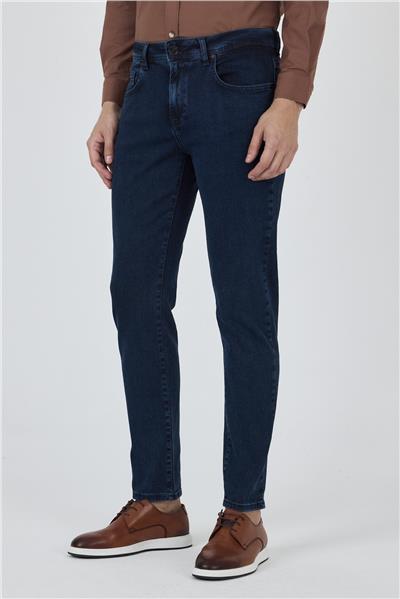 Lacivert Gabardin 5 Cep Düz Paça Casual Slim Fit Pamuklu Denim Pantolon 1023250151