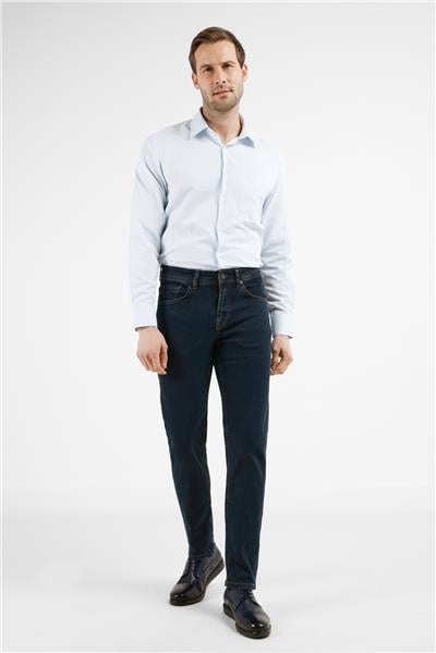Lacivert Gabardin 5 Cep Düz Paça Casual Slim Fit Pamuklu Denim Pantolon 1023255164