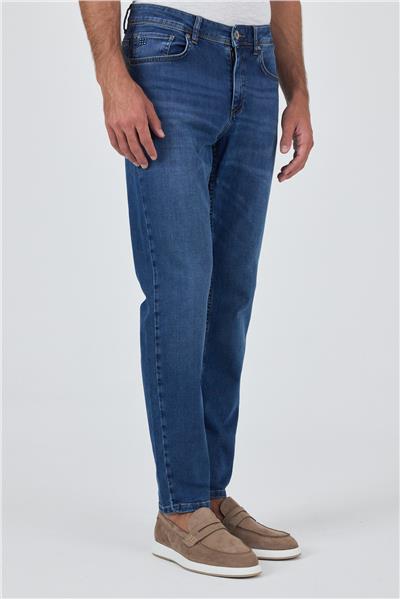 Lacivert Gabardin 5 Cep Düz Paça Casual Slim Fit Pamuklu Denim Pantolon 1023250156