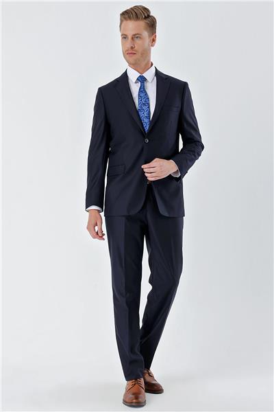Lacivert Gabardin Mono Yaka 6 Drop Comfort Fit Rahat Kesim Basic Takım Elbise 1001240010