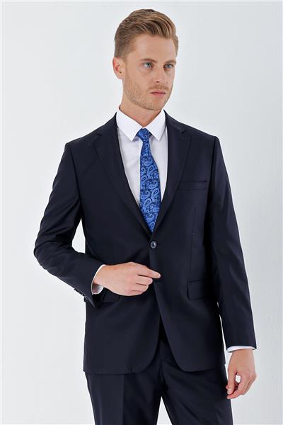 Lacivert Gabardin Mono Yaka 6 Drop Comfort Fit Rahat Kesim Basic Takım Elbise 1001240010